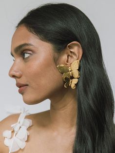 Luxury Hair Accessories, Butterfly Earrings Gold, Jennifer Behr, Gold Clips, Luxury Hair, Swarovski Crystal Earrings, Gold Butterfly, Girly Jewelry, Butterfly Earrings