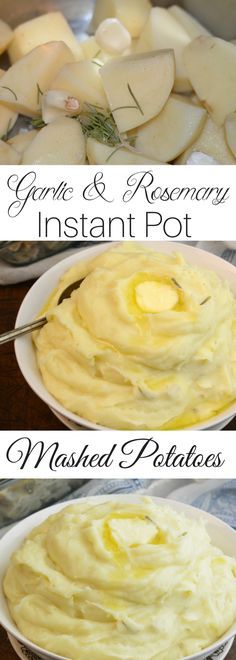 two pictures showing how to make mashed potatoes