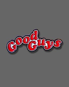 the logo for good guys on a gray background with red and white lettering that reads,'good guys '