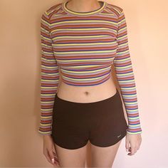 Multicolor Target Wild Fable Long-Sleeve Crop Top This Rainbow/Multicolor Top From The Target Brand Wild Fable Is In Perfect Condition And Still Has The Original Tags! It's So Comfortable And A Great Top To Wear To Elevate A Simple Outfit. The Tag Is Marked As A Medium But It Can Be Worn By Smaller Or Larger Sizes (It's Fairly Stretchy). Fitted Rainbow Casual Top, Fitted Casual Rainbow Tops, Casual Fitted Rainbow Print Tops, Rainbow Color Block Tops For Spring, Casual Fitted Top With Rainbow Print, Fitted Casual Tops With Rainbow Print, Spring Rainbow Color Block Tops, Trendy Rainbow Print Long Sleeve Tops, Yellow Color Block Long Sleeve Top