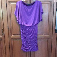 New Without Tags, Aidan Mattox Purple Dress Size 6. Gorgeous Gathered Detail On The Bottom. Purple Stretch Sheath Dress, Casual Draped Dresses For Night Out, Ruched Short Sleeve Dresses, Aidan Mattox, Purple Dress, Color Purple, Midi Dress, Size 6, Mini Dress