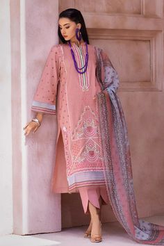 PRODUCT DETAILS SHIRT Embroidered Jacquard Shirt Embroidered Lace TROUSER Dyed Lawn Trouser DUPATTA Printed Cotton Net Dupatta COLOR Rose Pink ATTRIBUTEFresh up yourself with a fresh vibes of this enchanting QAILAH KCNE-2622 three piece embroidered jacquard suit with cotton net dupatta option at our store for you. Kanwal Malik, Jacquard Suit, Pakistani Clothes Online, Pakistani Lawn Suits, Jacquard Shirt, Lawn Dress, Maria B, Lawn Suits, Net Dupatta