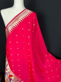 Hot Pink Color Paithani Dupatta in Katan Silk. Item : DupattaBase Fabric : Katan Silk Color : Hot Pink Disclaimer -:- Color variation is possible due to various reasons like phone or desktop setting, resolution etc. Please don't hold us responsible. Our aim is to put the exact color of the Saree.- If the Saree is Pure Silk, we will put it very clearly in our listing that it is Pure Silk. If we do not mention its Pure Silk please do not assume it is Pure Silk. When in doubt please feel free to ch Celebration Paithani Silk Dupatta With Motifs, Traditional Paithani Silk Dupatta For Celebration, Paithani Silk Dupatta With Motifs For Celebration, Pink Ceremonial Dupatta For Diwali, Ceremonial Pink Dupatta With Pallu, Ceremonial Pink Dupatta For Festivals, Pink Paithani Silk Dupatta For Ceremonial Use, Pink Paithani Silk Dupatta For Ceremonial Occasions, Ceremonial Pink Paithani Silk Dupatta