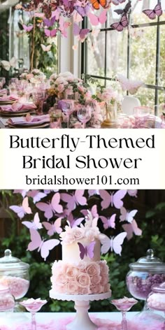 butterfly themed bridal shower with pink flowers and butterflies