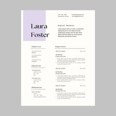 a professional resume template with purple accents