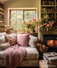 a living room filled with lots of furniture and flowers