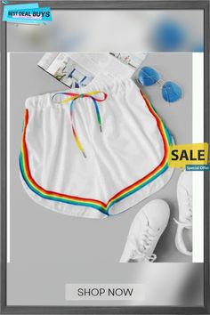 Rainbow Shorts Rainbow Outline, Rainbow Shorts, Black Shorts, Womens Bottoms, Shop Now, Rainbow, Womens Shorts, Best Deals, Black