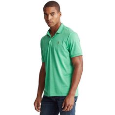 This ultra-soft cotton polo shirt exemplifies Ralph Lauren's signature style with impeccable quality and attention to detail. Its classic fit offers a roomier silhouette for comfort with a fuller sleeve that falls closer to the elbow. Featuring a ribbed polo collar, three-button placket and multicolored signature Pony embroidery, this luxurious cotton polo is the perfect addition to any stylish Instagram feed. Casual Green Relaxed Fit Polo Shirt, Classic Green Shirt With Polo Collar, Classic Green Polo Shirt With Relaxed Fit, Classic Green Polo Shirt For Spring, Green Relaxed Fit Polo Shirt, Pony Embroidery, Cotton Polo Shirt, Cotton Polo, Mens Big And Tall