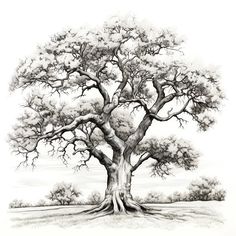 a pencil drawing of a tree in the middle of nowhere