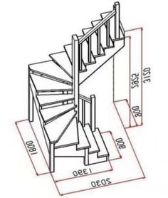 a drawing of a spiral staircase with measurements