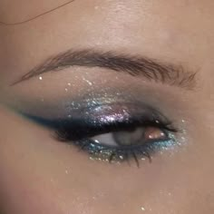 #eyes #makeupaddict #high #style #eyeshadow #glitter #glittereyemakeup Cassie Make Up Euphoria, Euphoria Makeup Blue, Mermaid Aesthetic Makeup, Outer Space Makeup, Euphoria Makeup Aesthetic, Blue Prom Makeup, Clubbing Makeup, Disco Makeup, Maquillage On Fleek