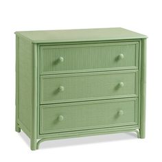 a green dresser with three drawers