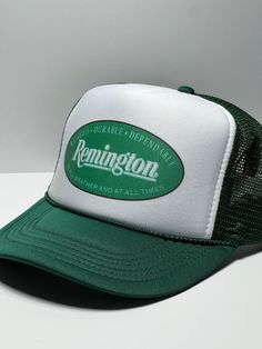 Remington Vintage Trucker Hat Women and Men adjustable Snapback Retro Style Mesh Cap Dark Green Vintage style trucker hat, Retro snapback hat, appears unworn and brand new This is a mesh trucker hat with an adjustable snapback that fits most people 100% Polyester Front 100% Nylon Mesh Back 5-panel cap Seamless Foam Front Panel with Lining 6 Rows of Stitching on the Visor Matching Fabric Under visor Adjustable Plastic Snap Trucker Hat Women, Vintage Trucker Hat, Vintage Trucker Hats, Hat Women, Mesh Cap, Bottom Shelf, Trucker Hats, Style Retro, Trucker Cap