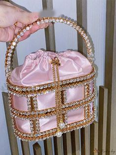 Pink Luxury Rectangular Bucket Bag For Party, Pink Shoulder Bag With Large Capacity For Party, Pink Large Capacity Shoulder Bag For Party, Large Capacity Pink Shoulder Bag For Party, Elegant Bucket Pouch, Bucket Box Bag With Detachable Strap For Gift, Bucket Box Bag With Detachable Strap As Gift, Luxury Pink Bucket Box Bag, Formal Gold Rectangular Bucket Bag