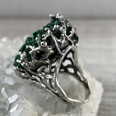 Big branch ring, Raw malachite ring sterling silver, large crystal ring, Green druzy ring, Twig ring for women, made in Armenia All our jewelry is made of high-quality sterling silver and is stamped with a 925 stamp 【FULL DETAILS】 ► Gemstone: raw malachite ► RING SIZE: any size available ► WEIGHT: 19.5 gr ⦿ Attention: The color of the stones may differ due to a difference between monitors ◦* ◦* ◦* ◦* ◦* ◦* ◦* ◦* ◦* ◦* ◦* ◦* ✔️ Please, view my store policies before buying this item here. https:// Unique Emerald Crystal Ring With Gemstone, Elegant Silver Emerald Ring With Natural Stones, Silver Malachite Gemstone Ring, Fine Jewelry Silver Emerald Cluster Ring, Handmade Open Ring Emerald Jewelry, Silver Malachite Rings As Gift, Handmade Silver Malachite Rings, Handmade Sterling Silver Emerald Ring, Elegant Silver Malachite Jewelry