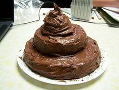 a chocolate cake sitting on top of a white plate