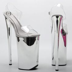 TAAFO 26CM/10inche PVC Upper Open Toe Electroplate High Heel Platform Exotic Party Sandals Pole Dance Shoes Silver as Picture-35 Extreme High Heel Shoes, Pleaser Heels, Professional Shoes, Dance Sneakers, Boots Square Toe, Suede Boots Knee High, Shoes Heels Wedges, Heels & Wedges, Silver Shoes