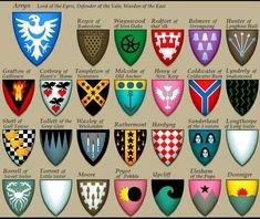 an image of the emblems for different types of knights and knights, all in different colors