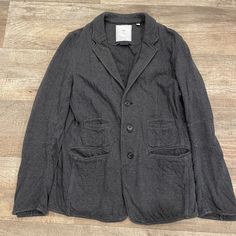 Size: M (Fits Small For A Japanese M) 100% Cotton (Its Warm But Light) Gray Cotton Outerwear With Relaxed Fit, Relaxed Fit Cotton Blazer With Long Sleeves, Casual Gray Outerwear With Patch Pockets, Unstructured Long Sleeve Blazer With Buttons, Fall Cotton Blazer With Patch Pockets, Winter Cotton Single Breasted Sport Coat, Casual Cotton Blazer For Fall, Winter Cotton Sport Coat With Lapel Collar, Relaxed Fit Long Sleeve Blazer With Patch Pockets