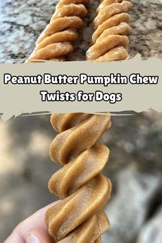 peanut butter pumpkin chew twists for dogs that are ready to be made in the oven