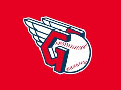 the cleveland indians logo on a red background with an angel's wing in the center