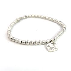 Tiffany & Co Estate Ball Bracelet 7 Silver 4 mm TIF525 - Certified Fine Jewelry Tiffany And Co Bracelet, Ball Bracelet, Tiffany And Co, Silver Pieces, Tiffany & Co., Womens Jewelry Bracelets, Original Box, Fine Jewelry, Beaded Bracelets