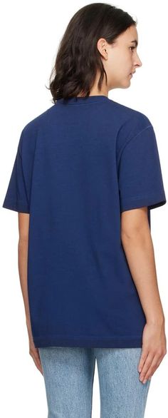 Alexander Wang.Navy Printed T-Shirt.Cotton jersey T-shirt. Fading throughout..· Rib knit crewneck.· Glittered logo printed at chest.Supplier color: Dark navy combo.Body: 100% cotton. Trim: 99% cotton, 1% elastane..Made in Portugal..232187F110027 Navy Relaxed Fit T-shirt For Streetwear, Navy Cotton T-shirt With Moisture-wicking, Classic Navy Cotton T-shirt, Alexander Wang Tshirt, Affordable Navy Relaxed Fit T-shirt, Dark Navy, Personal Shopping, Alexander Wang, Alexander