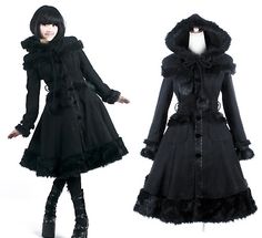 Top Rated New PUNK RAVE Pyon Pyon Gothic Lolita Winter Warm Woolen Black Coat LY-045, Fashion Womens Coats Jackets Gothic Winter Coat, Gothic Clothing Ideas, Goth Winter Outfits Snow, Warm Winter Outfits Women, Old Punk Fashion, 2000s Fashion Goth, Gothic Winter Outfits Cold, Apocalypse Outfit Winter, Goth Winter Coat