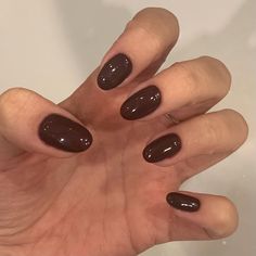 Choc Brown Nails, Espresso Nails Almond, Plum Brown Nails, Dark Brown Oval Nails, Chocolate Colored Nails, Dark Brown Glazed Nails, Short Round Brown Nails, Short Almond Brown Nails, Dark Brown Nails Short