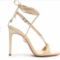 Nwot Schutz Vikki Leather Sandal Size 9b The Color Is Eggshell Gold High Heels, White Sandals Heels, Strappy Stilettos, Mid Heel Sandals, Ankle Heels, Leather Heels Sandals, Leather Block Heels, Pointed Toe Heels, Stiletto Pumps