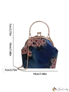 BirdinBag - Vintage Blue Floral Embroidered Clutch: Magnetic Buckle, Handbag, Shoulder & Crossbody Bag Blue Embroidered Bag For Daily Use, Blue Formal Bags For Spring, Large Capacity Blue Satchel For Evening, Blue Large Capacity Satchel For Evening, Blue Shoulder Bag For Formal Occasions In Spring, Formal Blue Shoulder Bag For Spring, Blue Clutch Bag With Top Carry Handle, Blue Embroidered Satchel Bag, Blue Handheld Evening Bag With Detachable Handle