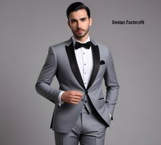 GREY TUXEDO SUIT, Men Grey 3 Piece Tuxedo Suits, Slim Fit Suit, Wedding Suits This is new modern Slim fit 3D Cut style which give you look slimmer and smarter. Color - Grey Jacket and vest are lined with 100% Satin Notch Lapel, Two Pockets at bottom of jacket and one inside. Free Express Shipping all over the world. Fitted Gray Suit For Wedding, Gray Tuxedo With Suit Collar For Wedding, Gray Collared Tuxedo For Wedding, Gray Tuxedo For Wedding, Fitted Gray Tuxedo For Groom, Gray Fitted Blazer For Wedding, Fitted Gray Blazer For Wedding, Gray Fitted Suit For Groom, Gray Notch Lapel Tuxedo For Wedding