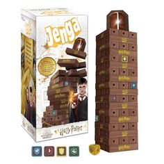 a stack of chocolate blocks with harry potter on top and the box next to it