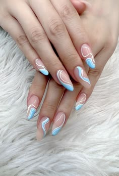 Nail Designs Trends, Swirl Nail Art, Wave Nails, Nails Yellow, White Nail Designs, Short Hairstyle