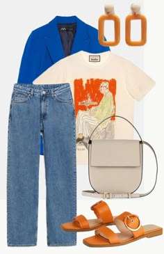 Denim Outfit Ideas, Autumn Capsule Wardrobe, Color Jeans, Color Pants, Ideas De Outfits, Neue Outfits, Navy Blue Blazer, Summer Capsule Wardrobe