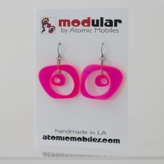 Neon Pink Retro Earrings by Atomic Mobiles - Fluorescent MCM Style Retro Pink Earrings For Party, Bold Pink Earrings For Party, Retro Pink Party Earrings, Bold Pink Party Earrings, Handmade Retro Pink Earrings, Modern Retro Design, Mod Earrings, Mcm Style, Retro Earrings