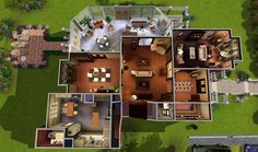 an aerial view of a house with lots of furniture