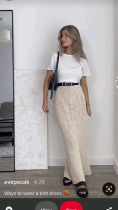 #женщина #женственность #стиль2024 #луки2024 #мода Summer 2024 Fashion Trends Aesthetic, Clean Woman Style, Maxi Knitted Skirt, Elegant Fashion Casual, Tan Long Skirt Outfit, Long Crochet Skirt Outfit, Shades Of Green Outfits For Women, Modest Summer Vacation Outfits, Hot Weather Modest Outfits