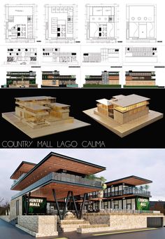 an architectural rendering of the country mall lacco calma, with plans and elevation details