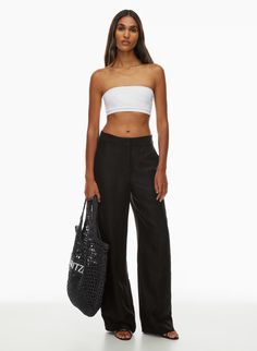 THE LIMITLESS LINEN PANT | Aritzia Effortless Pants Aritzia, Aritzia Outfit, Effortless Pants, Low Waisted Pants, Wide Leg Linen Trousers, Linen Pant, Aritzia Pants, Poplin Dress, Summer Knitting