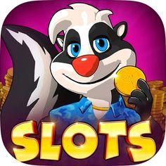 the slots logo with a cartoon character holding a piece of food in front of it