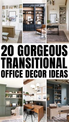 20 Gorgeous Transitional Home Office Decor Ideas 2024 Home Office Trends, How To Decorate Home Office, Office Remodel Home, Feminine Home Office Classy Modern, Study Office Room Ideas, Home Office Ideas With Built Ins, Home Office Styling, Office Decorating Ideas For Work Modern, Bedroom To Office Makeover