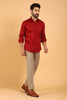 BLUEBIRD MEN'S RED COLOR PREMIUM SATIN SHIRT   Discover elegance and comfort with the Bluebird Men's Red Color Premium Satin Shirt. This stylish shirt combines luxury with a contemporary design, making it perfect for any occasion. Whether you're heading to a formal event or a casual gathering, this shirt ensures you look your best while feeling comfortable.  Key Features  Premium satin fabric for a luxurious feel  Rich red color for a bold statement  Perfect fit for enhanced comfort  Easy to iron and maintain  Suitable for both casual and formal occasions   Specifications  Brand: Bluebird  Color: Red  Size Options: S, M, L, XL, XXL  Closure Type: Button-down  Pattern: Solid   Material & Care  Machine wash cold  Tumble dry low  Iron on low heat  Do not bleach    Legal Disclaimer:  The produ Casual Slim Fit Shirt For Office, Red Slim Fit Cotton Shirt, Red Cotton Shirt For Business Casual, Red Semi-formal Top, Red Spread Collar Shirt For Semi-formal Occasions, Semi-formal Red Shirt With Spread Collar, Red Semi-formal Shirt With Spread Collar, Red Cotton Semi-formal Top, Semi-formal Red Cotton Top