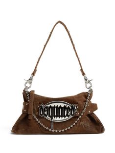 brown stretch-cotton corduroy rivet detailing logo plaque ball chain top handle detachable shoulder strap top zip fastening main compartment internal slip pocket silver-tone hardware Detailing Logo, Chain Top, Shoulder Bag Brown, Chanel 2, Pretty Bags, Demi Fine Jewelry, Strap Top, Summer Beach Wear, Strap Tops