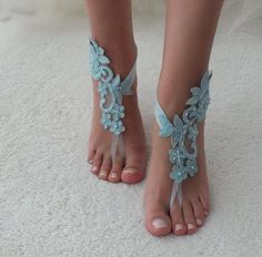 Blue lace barefoot sandals wedding barefoot something blue | Etsy Blue Open Toe Barefoot Sandals For Party, Blue Barefoot Sandals For Summer Party, Sandals Diy, Bridesmaid Sandals, Lace Barefoot Sandals, Barefoot Sandals Wedding, Wedding Shoes Bridesmaid, Beach Wedding Sandals, Beach Wedding Sandals Barefoot