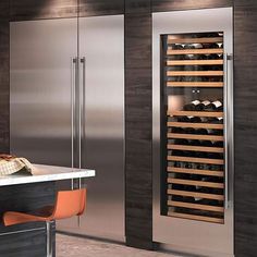 a stainless steel wine cooler in a kitchen