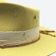 Handmade Gold Wide Brim Hat, Luxury Gold Wide Brim Hat, Elegant Gold Hat Bands For Summer, Gold Curved Brim Hat Band For Party, Gold Hat Band For Party With Curved Brim, Adjustable Brimmed Gold Fedora, Adjustable Gold Brimmed Fedora, Gold Fedora With Adjustable Short Brim, Adjustable Gold Fedora With Short Brim