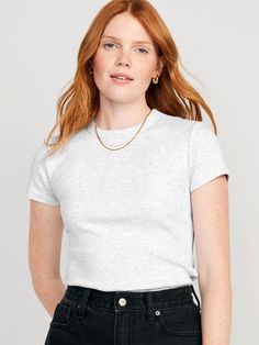 Snug Crop T-Shirt | Old Navy Puffed Sleeve Top, Work Fits, Ribbed Shirt, Crew Neck Tshirt, Crop T Shirt, School Shopping, Tshirt Outfits, Navy Shirt, Old Navy Women