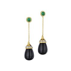 Mogul Drop Chain Diamond Earrings Luxury Green Onyx Jewelry For Formal Occasions, Luxury Black Gemstone Earrings, Timeless Evening Earrings With Gemstone, Timeless Gemstone Earrings For Evening, Elegant 14k Gold Jewelry With Black Enamel, Elegant Black Enamel Round Earrings, Luxury Onyx Drop Earrings, Evening Jewelry In 14k Gold With Black Enamel, Evening 14k Gold Jewelry With Black Enamel