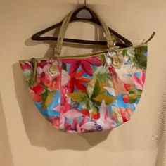 In Great Preowned Condition All Leather Floral Shoulder Handbag With Lime (Yellow/Green) Trim And Handles Soft And Beautiful Colors Of Flowers On Both Sides Of The Bag See Photos For Details And Please Ask Questions Before Purchasing Multicolor Leather Bags For Summer, Elegant Multicolor Bags For On-the-go, Elegant Multicolor Versatile Bag, Multicolor Hobo Bag With Detachable Handle For Shopping, Multicolor Bags With Detachable Handle For Errands, Yellow Satchel With Detachable Handle, Yellow Satchel With Detachable Handle In Pouch Shape, Yellow Bags With Leather Handles For On-the-go, Yellow Summer Bags For Errands